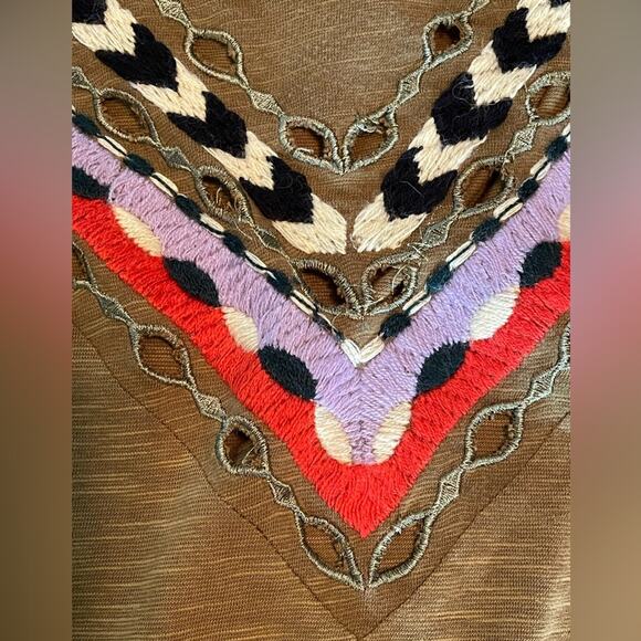 Free People Hand Me Down Moss Embroidered Collar Top M/L - Picture 3 of 13